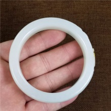 琪玉商城和田玉细腻油润一级脂白黄皮花开富贵白玉手镯86.5克